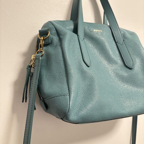 Fossil Bag Womens Size Medium Blue Leather Satchel Crossbody Top Handle Purse - Picture 3 of 11